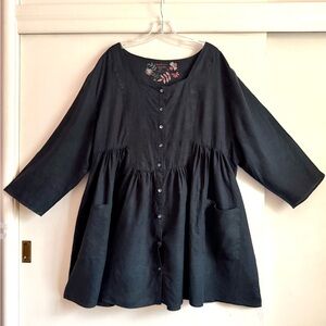 Gudrun Sjoden Linen Minidress Tunic Smock 2x Black